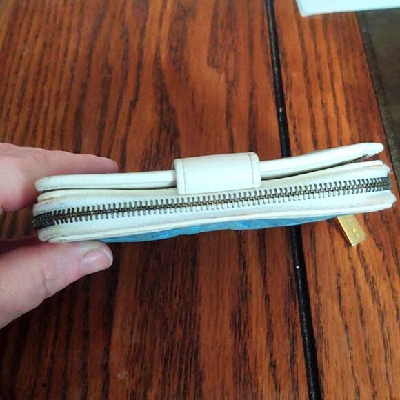 Celine Blue Signature Suede White Leather Wallet Zipper Change Pouch Snap - Picture 5 of 9